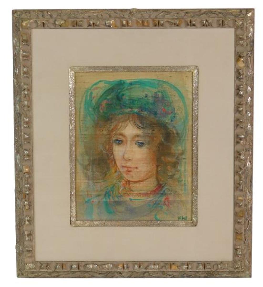 Appraisal: Edna Hibel Plotkin - portrait of girl in green headwrap