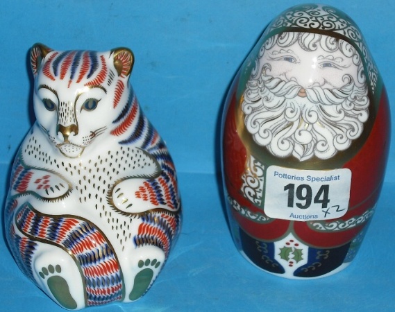 Appraisal: Royal Crown Derby Paperweights Tiger Cub and Santa Claus boxed