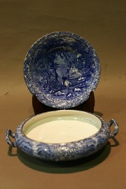 Appraisal: Two Fenton serving dishes in blue white decipting rural scences