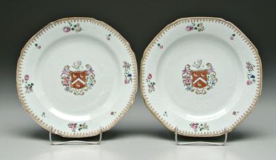 Appraisal: Two Chinese export armorial plates octagonal crest with lion demi