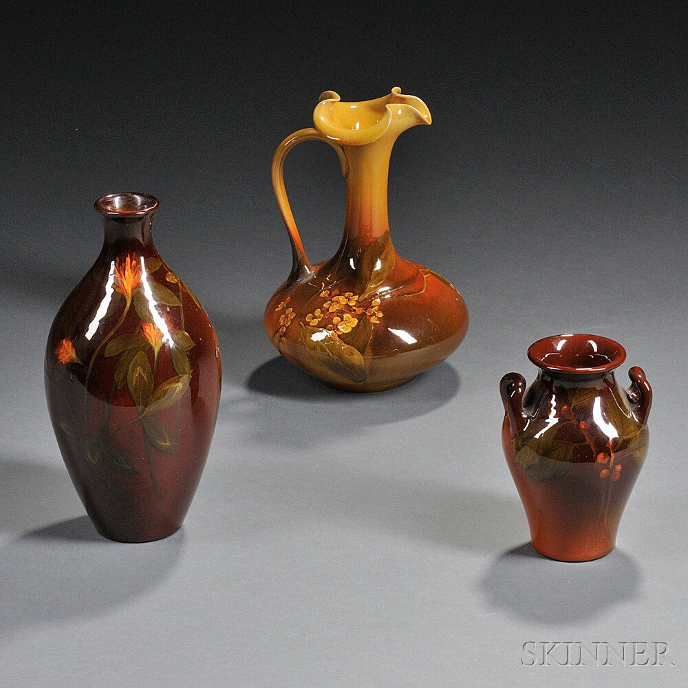 Appraisal: Three Rookwood Arts Crafts Pottery Vases Ohio All standard glaze