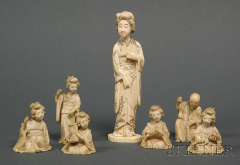 Appraisal: Seven Ivory Carvings of Women Japan late th century ht