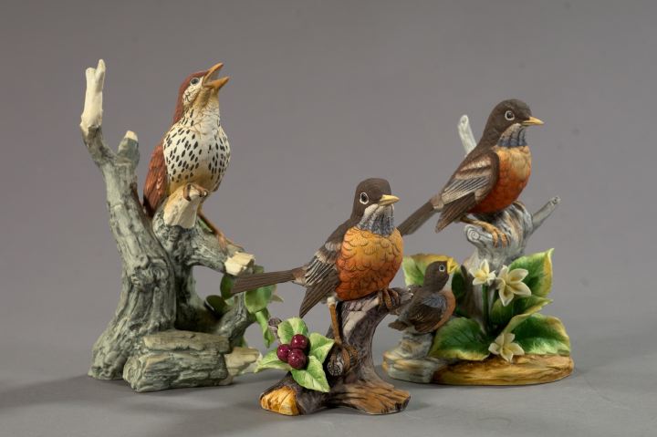 Appraisal: Three Andrea by Sadek Porcelain Figural Groups including Robin h