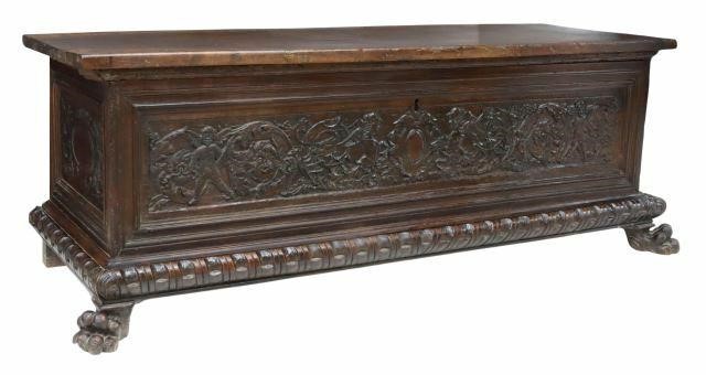 Appraisal: Renaissance Revival walnut storage trunk th c having rectangular hinged