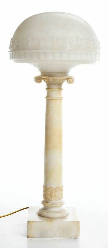 Appraisal: Alabaster Column Form Lamp Continental th century on square base