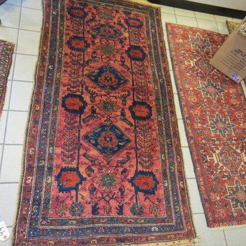 Appraisal: Semi-Antique Persian Rug fanciful floral on deep salmon field '