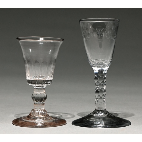 Appraisal: An English wine glass c the round funnel bowl engraved