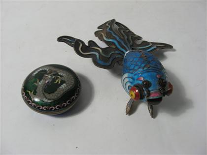 Appraisal: Chinese enamel paste box and silver fish modelCircular box and