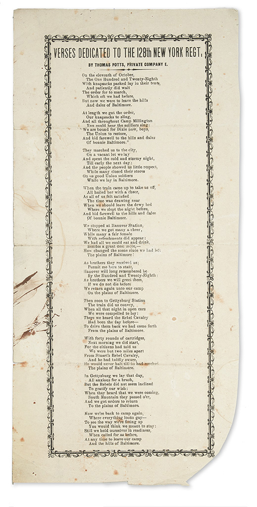 Appraisal: CIVIL WAR--NEW YORK Potts Thomas Verses Dedicated to the th