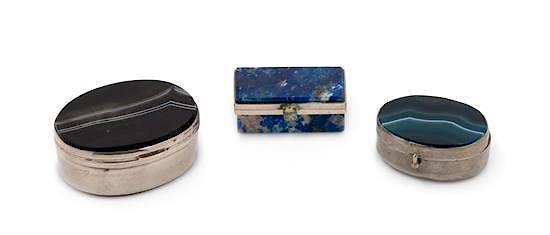 Appraisal: A Group of Three Hardstone Mounted Snuff Boxes Late th