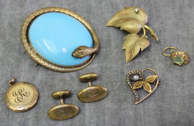 Appraisal: JEWELRY Antique Jewelry Grouping Includes a pair of kt yellow