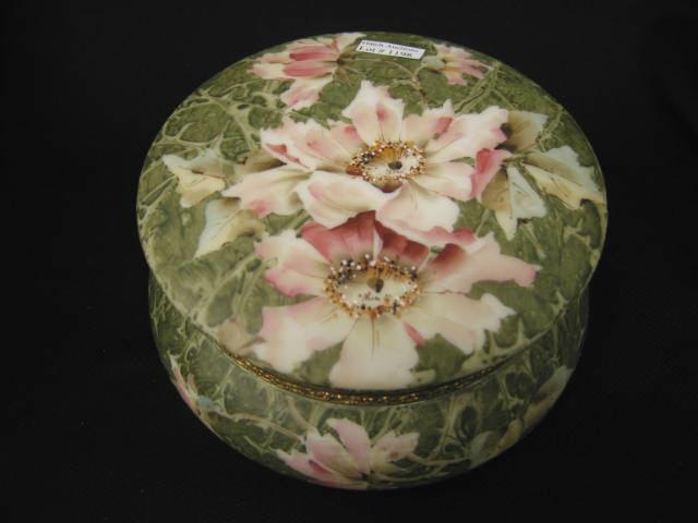 Appraisal: Kelva Art Glass Dresser Box floral on green a beauty