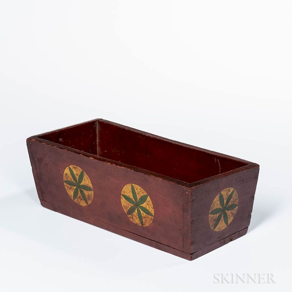 Appraisal: Red-painted and Star-decorated Box Red-painted and Star-decorated Box America th