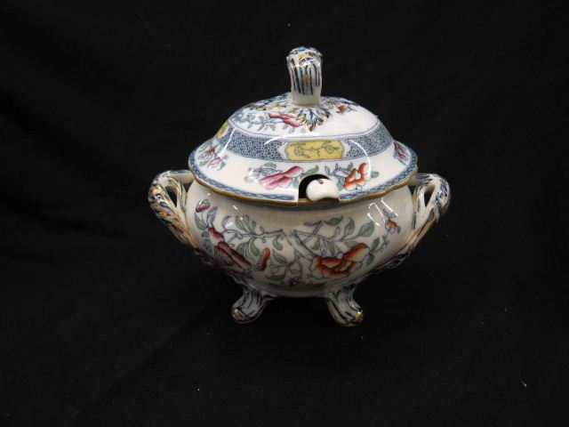 Appraisal: Victorian Ironstone Sauce Tureen footed fancy transferware floral x