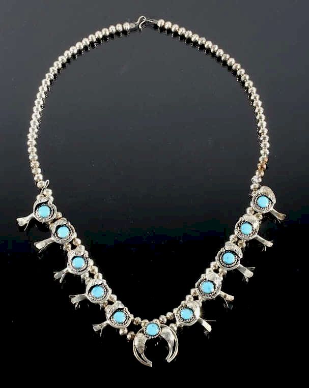 Appraisal: Navajo Silver Blue Gem Turquoise Squash Blossom Offered in this