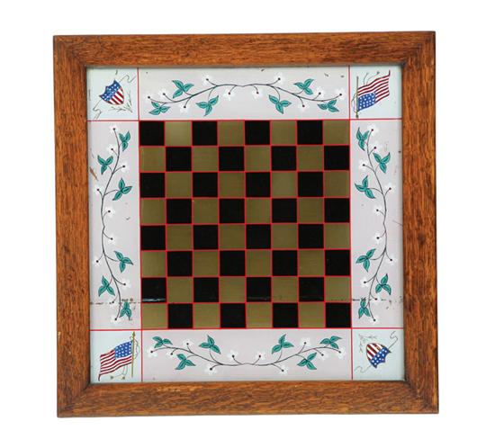 Appraisal: REVERSE-PAINTED GAMEBOARD American late th-early th century glass Checkboard with