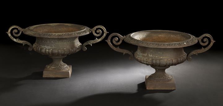 Appraisal: Pair of Victorian-Style Cast-Iron Garden Urns early th century each