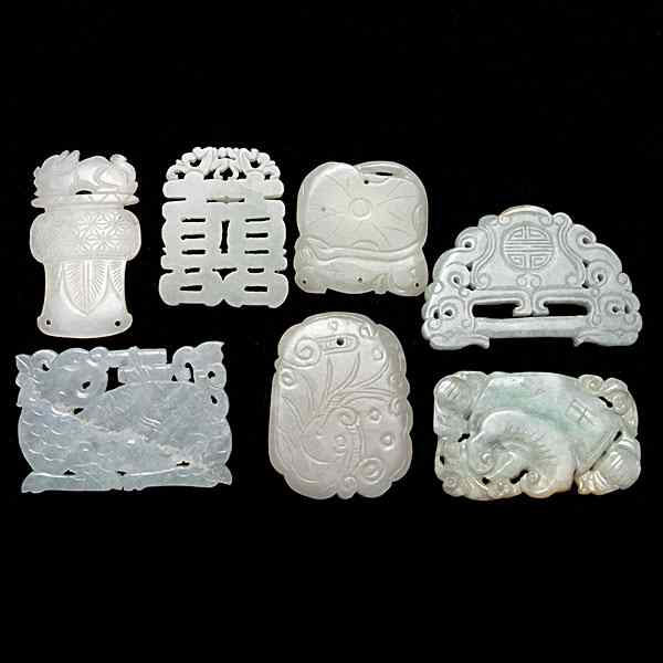 Appraisal: Chinese Carved Jade Plaques Chinese a collection of seven plaques