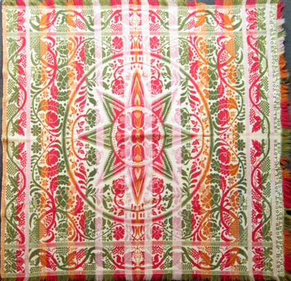 Appraisal: Three-color jacquard coverlet stager lancaster pa mid-late th century With