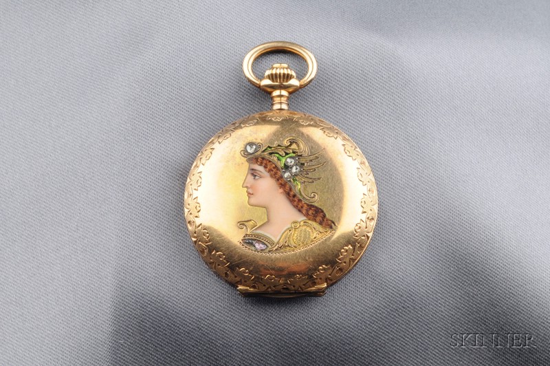 Appraisal: Art Nouveau kt Gold Enamel and Diamond Pocket Watch the