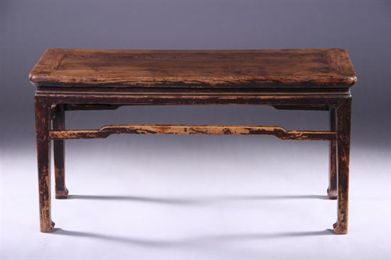 Appraisal: CHINESE BROWN LACQUERED ELMWOOD BENCH Ming Dynasty Shanxi province The