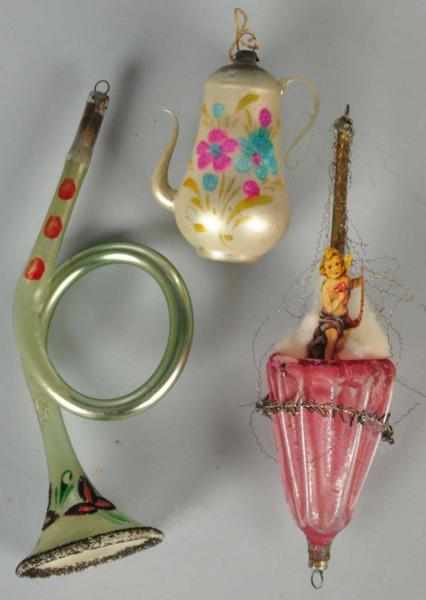 Appraisal: Lot of Glass Christmas Ornaments Description Includes horn umbrella with