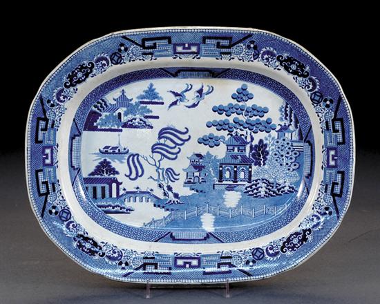 Appraisal: English ironstone blue and white platter th centurytransfer-decorated in blue