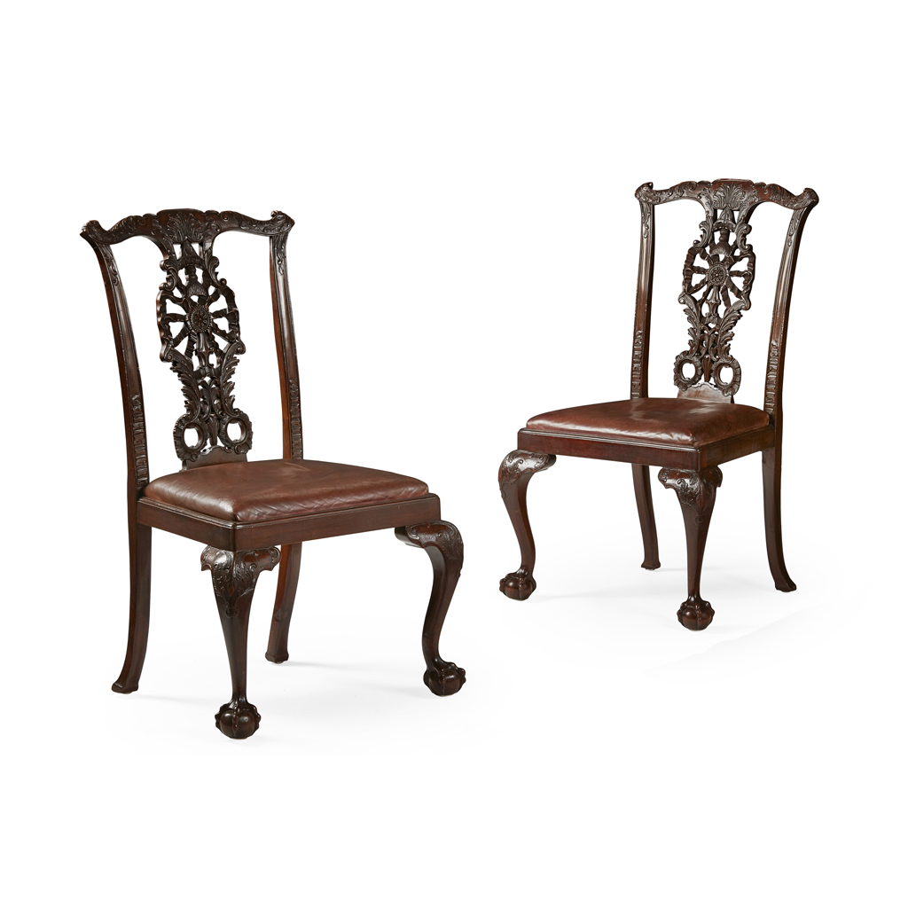 Appraisal: PAIR OF GEORGE II STYLE CARVED MAHOGANY SIDE CHAIRS LATE