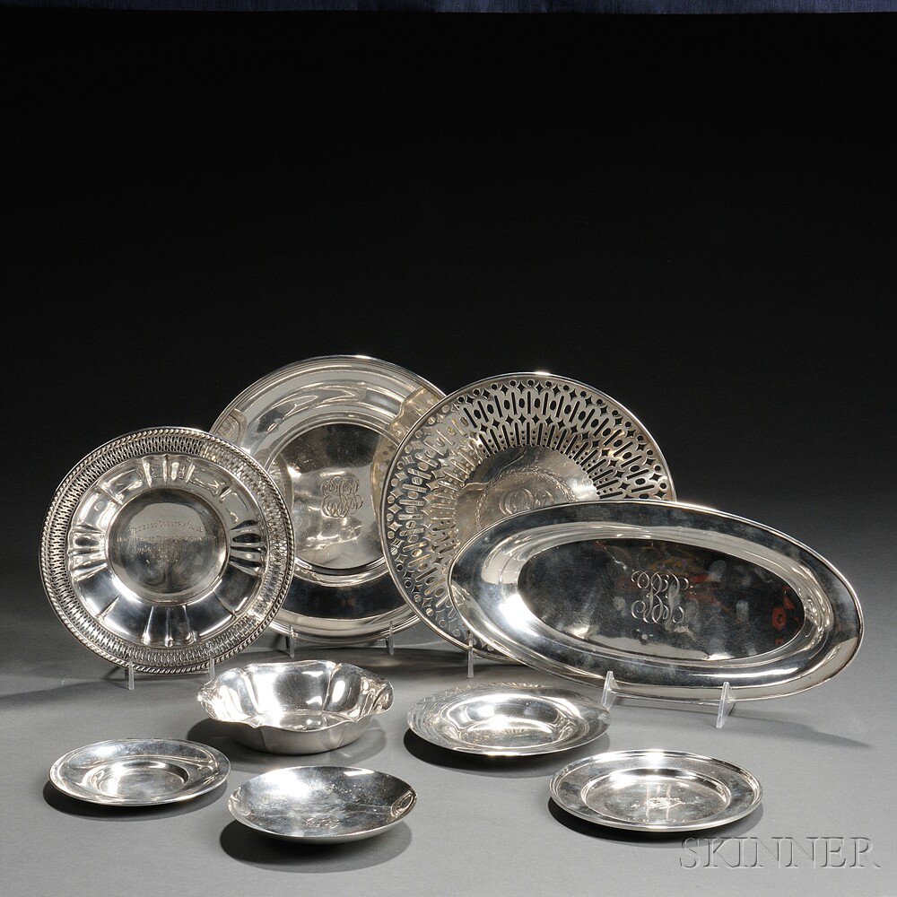 Appraisal: Nine American Sterling Silver Dishes th century most monogrammed three