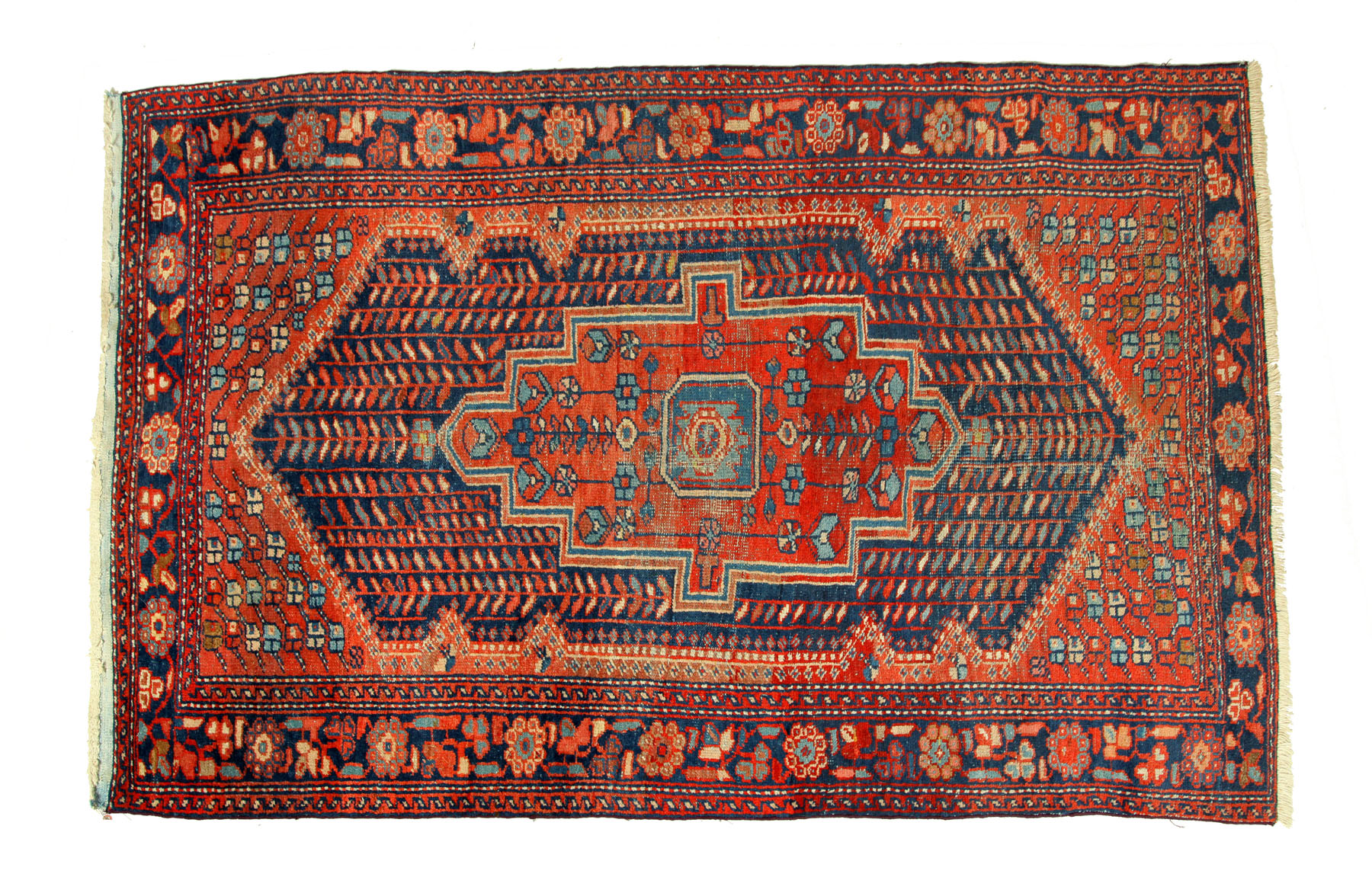 Appraisal: ORIENTAL RUG Hamadan Red and blue with vine design Wear