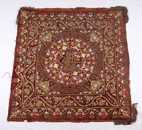 Appraisal: 'S TURKISH EMBROIDERED TABLE COVER Richly embroidered in metallic threads