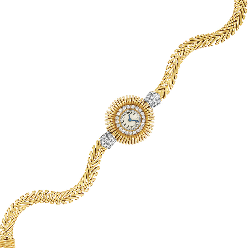 Appraisal: Gold Platinum and Diamond Wristwatch Van Cleef Arpels kt the