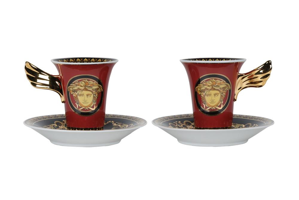 Appraisal: SET OF VERSACE ROSENTHAL PORCELAIN CUPS SAUCERSMedusa pattern marked to