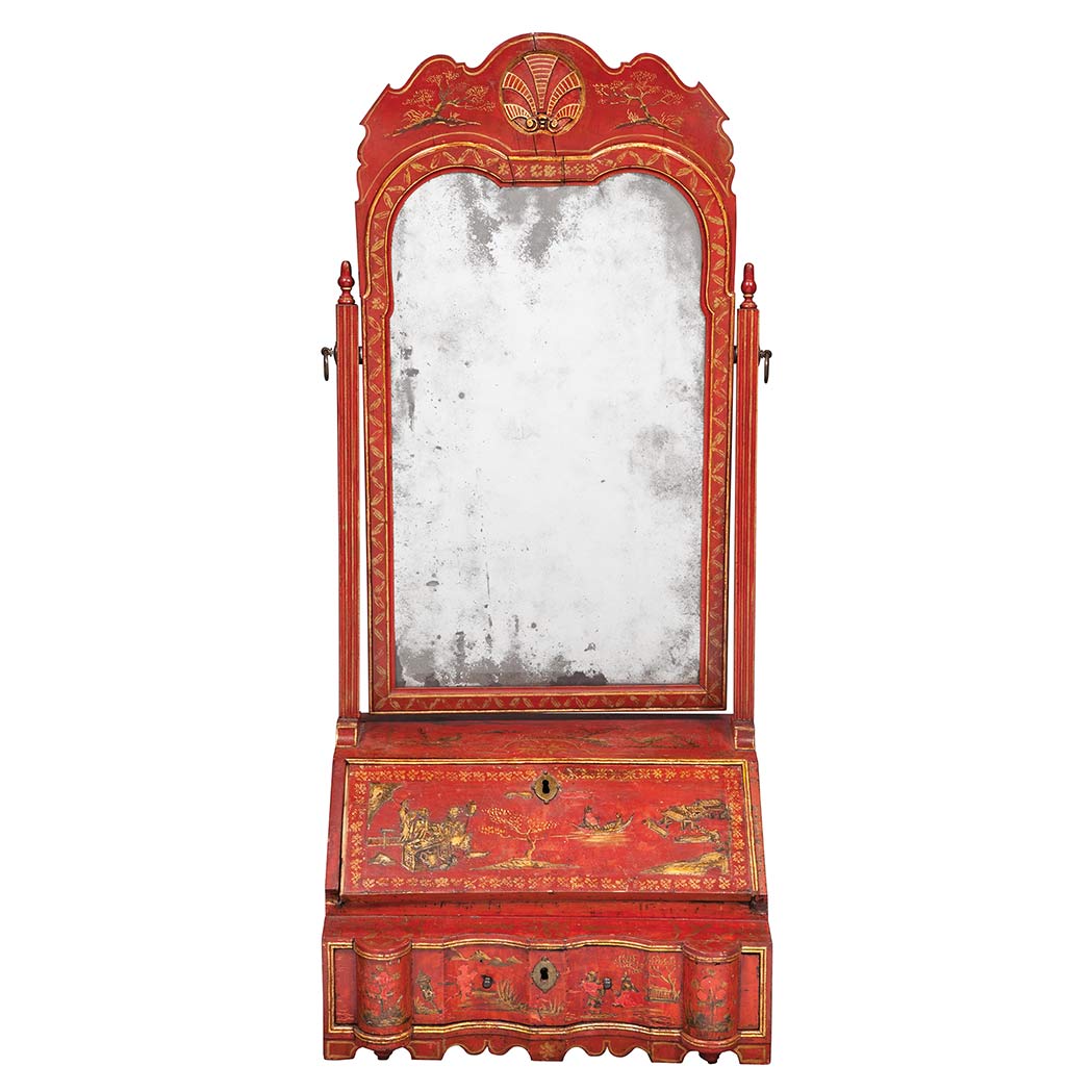 Appraisal: Queen Anne Red Japanned and Parcel Gilt Dressing Mirror Early