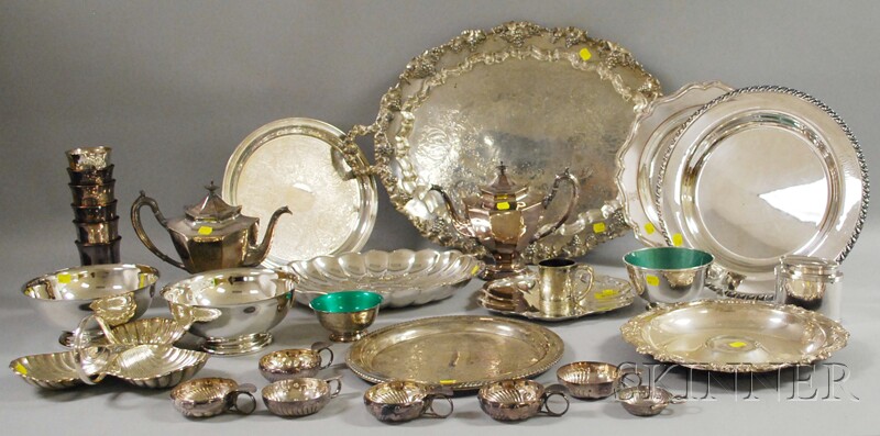 Appraisal: Large Group of Silver-plated Tableware including a large two-handled tray