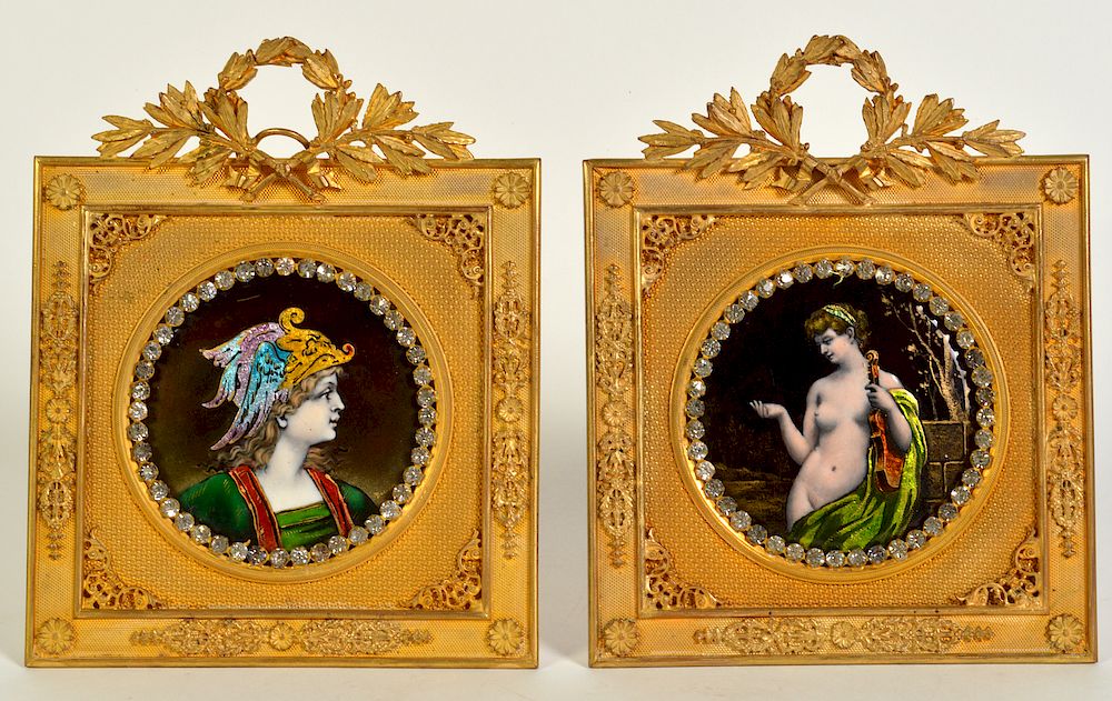 Appraisal: French Enameled Miniature Portraits in Bronze French miniature dore bronze