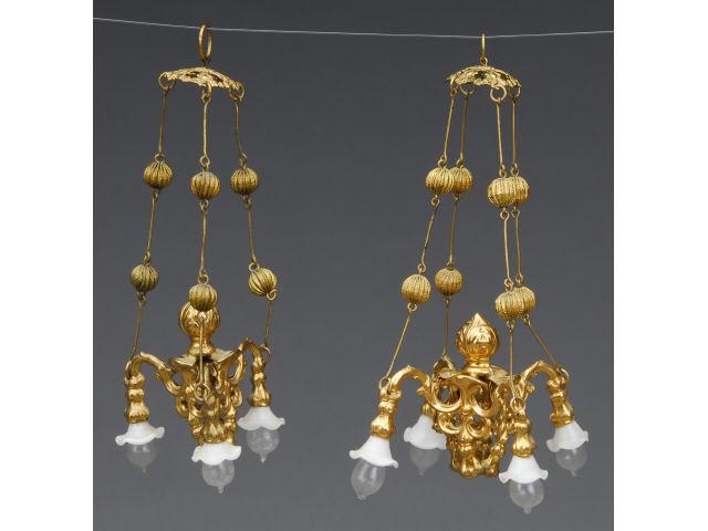 Appraisal: Pair of Ormolu Chandeliers MN A four-arm chandelier and a