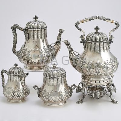 Appraisal: TIFFANY CO STERLING COFFEE SERVICE Four pear-shaped vessels with floral