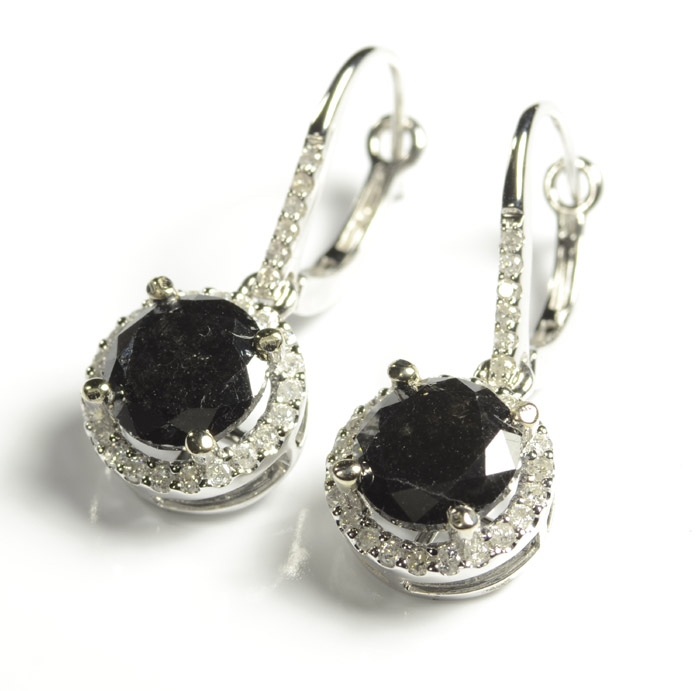 Appraisal: PAIR OF BLACK DIAMOND EARRINGS with appraisal Each k white