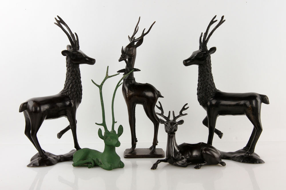 Appraisal: - Asian Bronze Deer Lot of five Asian figures of