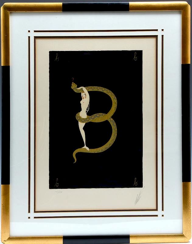 Appraisal: Erte framed letter B from Alphabet series serigraph Erte Letter