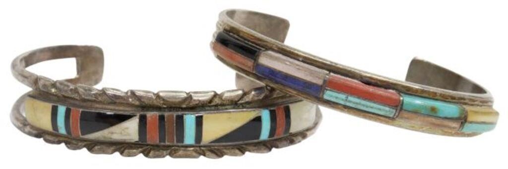 Appraisal: lot of Native American sterling silver cuff bracelets both Zuni