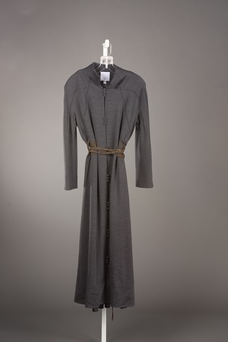 Appraisal: CHADO long charcoal grey wool dress with braided brown trim