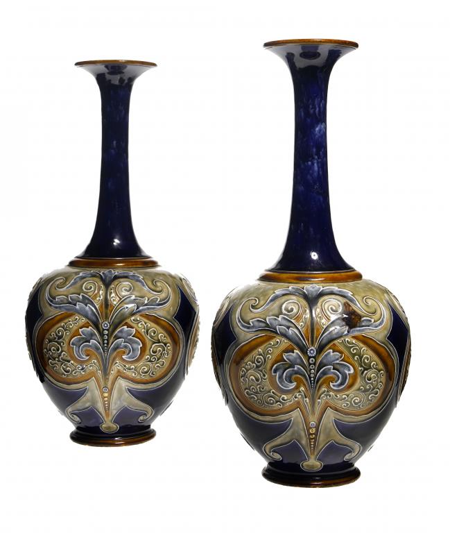 Appraisal: A PAIR OF DOULTON WARE ART NOUVEAU VASES BY ELIZA