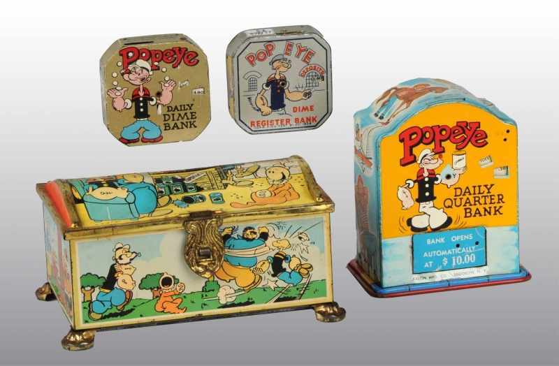 Appraisal: Lot of Tin Popeye Banks Description Includes two Dime Register