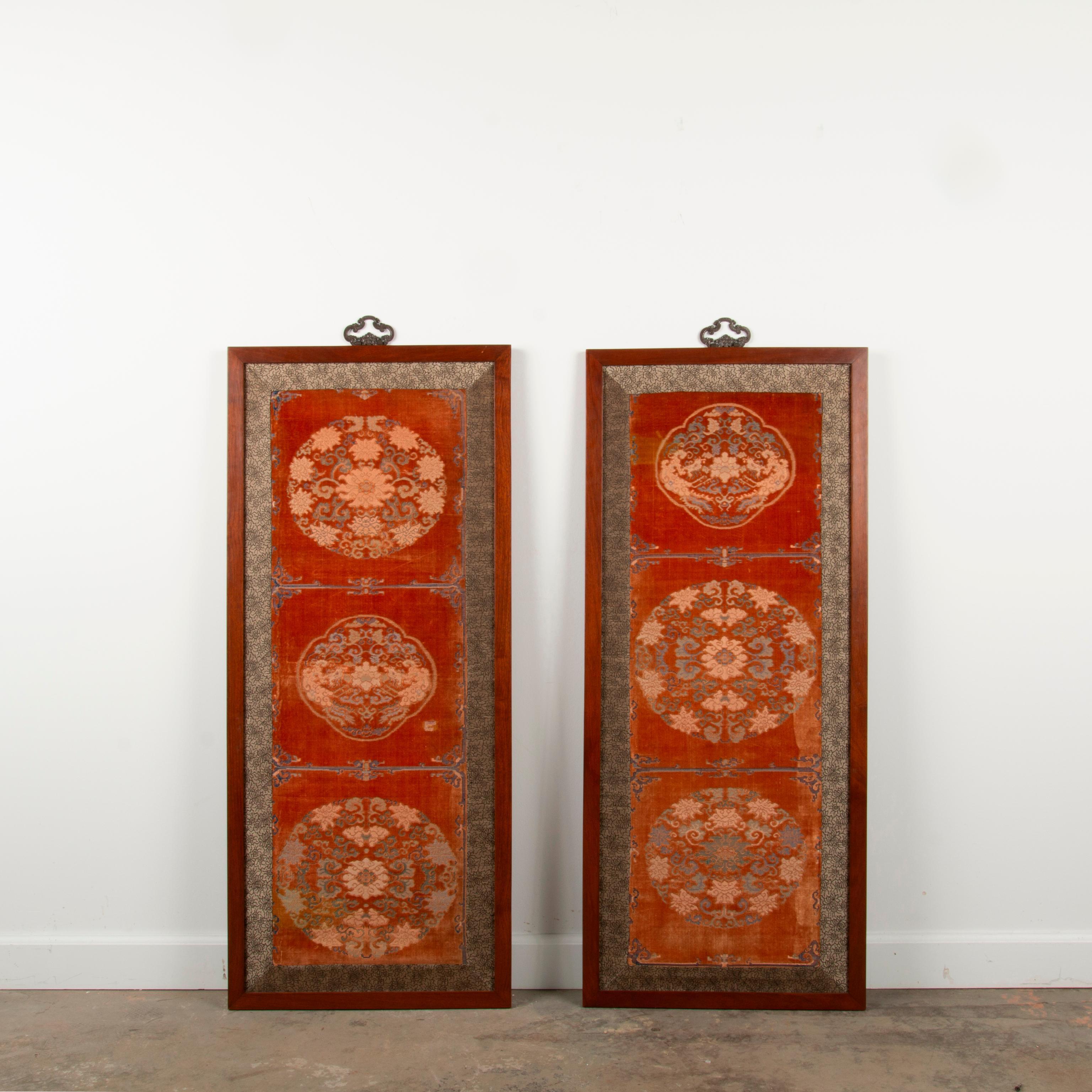 Appraisal: PAIR OF QING DYNASTY CUT VELVET PANELS A pair of