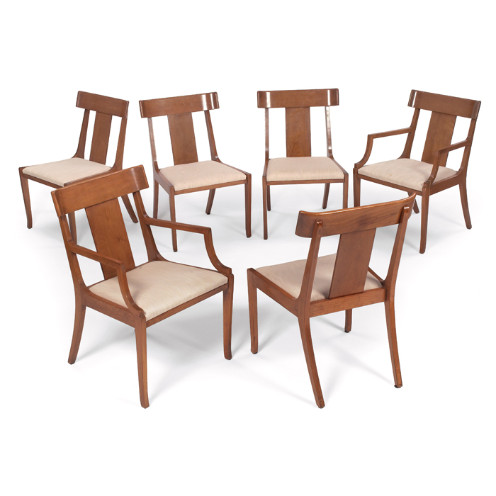 Appraisal: T H Robsjohn-Gibbings dining chairs six walnut two armchairs and