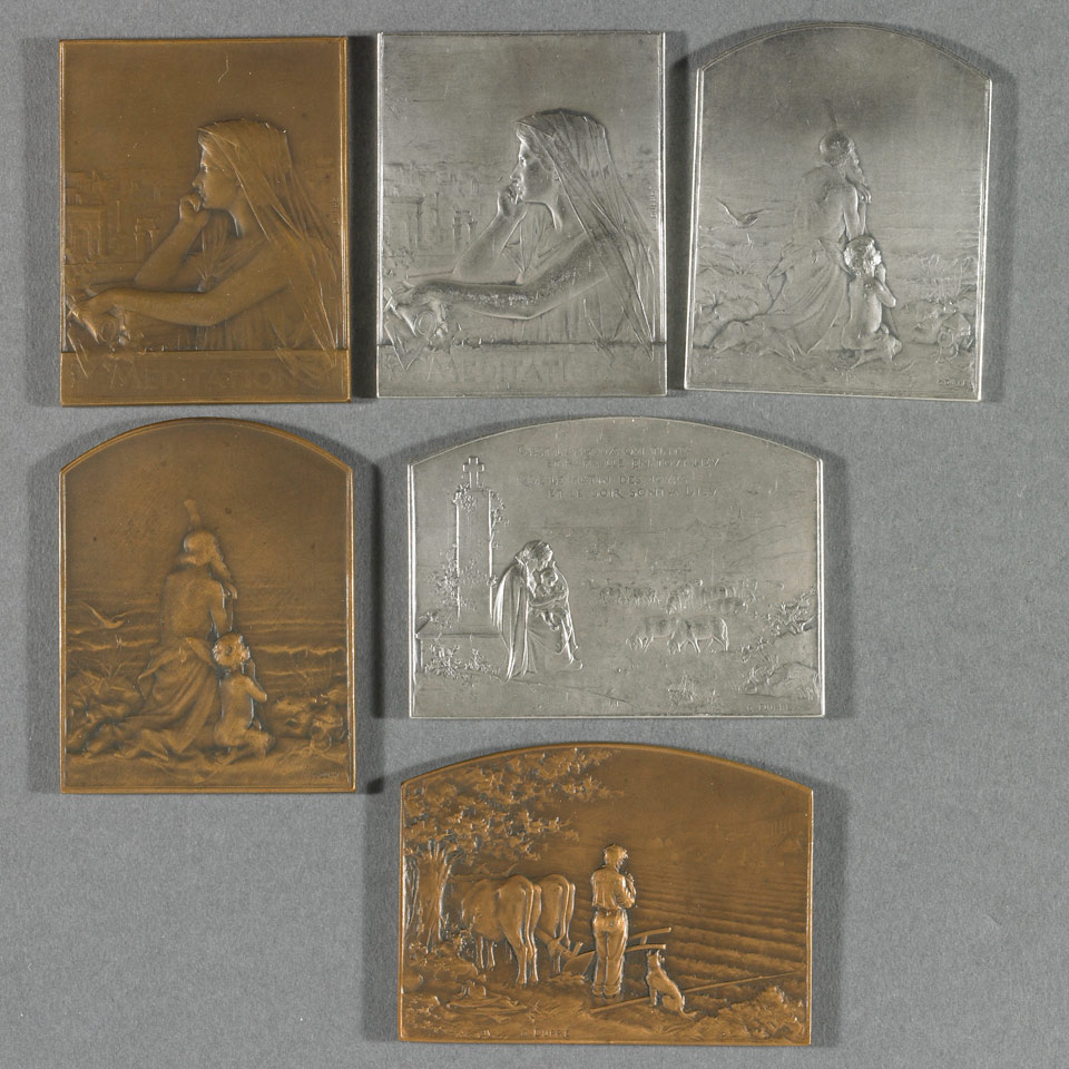 Appraisal: Group of Six French Silver and Bronze Plaques Alphonse de