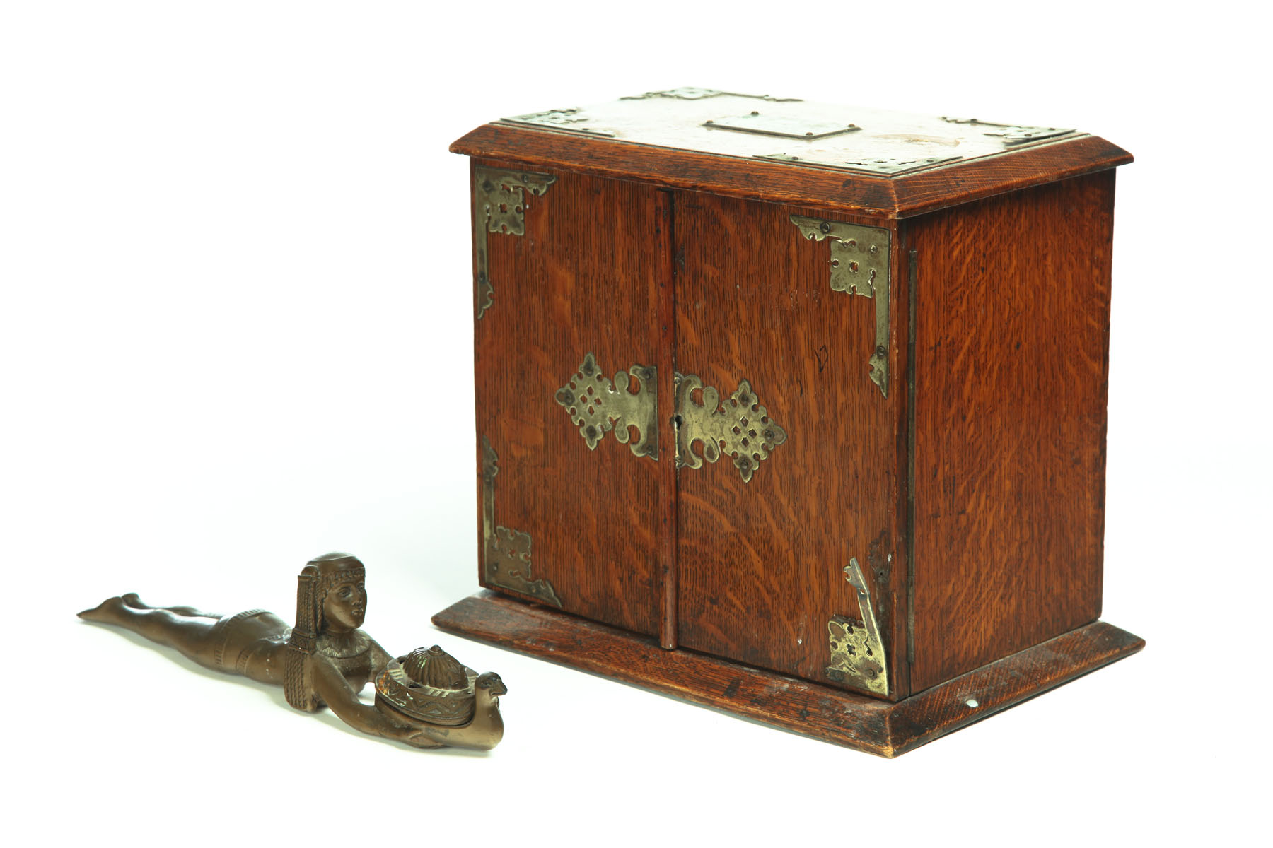 Appraisal: SMOKING CABINET AND INCENSE BURNER American early th century Oak