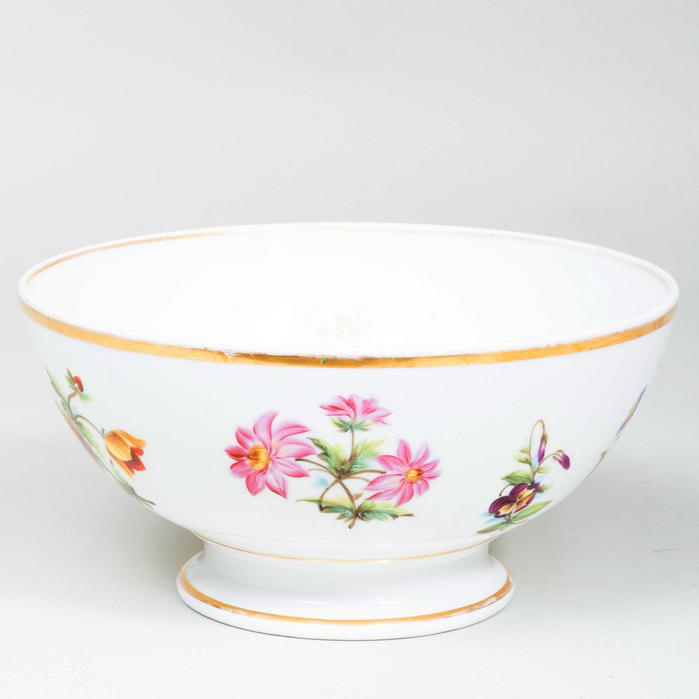 Appraisal: English Porcelain Gilt-Decorated Punch Bowl with Flower Sprays in diam